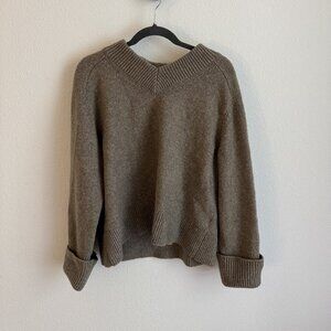 Large Abercrombie High V-Neck Sweater in Dark Oatmeal